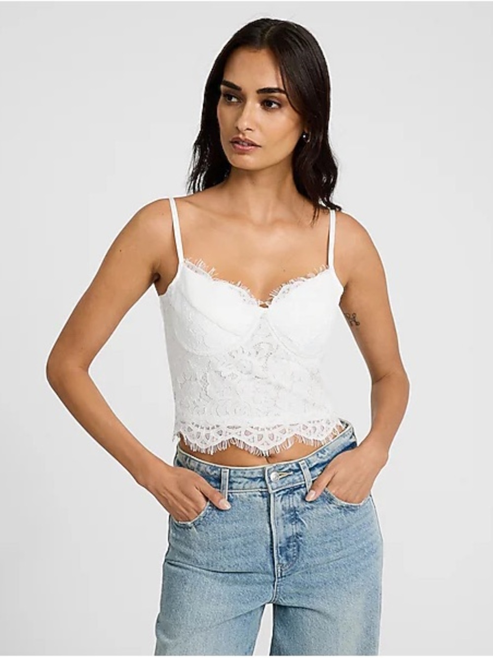 Express White Lace Camisole with Scalloped Hem